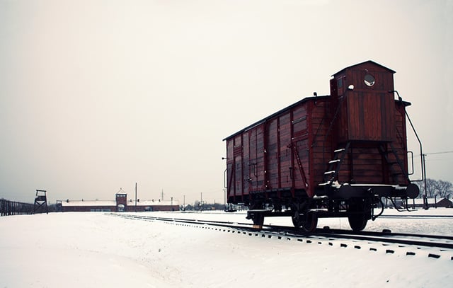 Freight car inside Auschwitz II-Birkenau, near the gatehouse, used to transport deportees, 2014