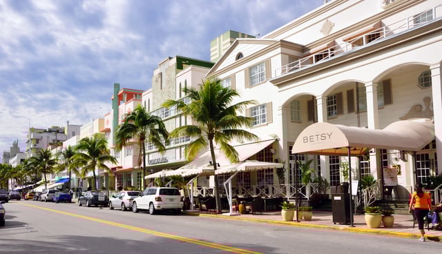 Many Art Deco style hotels are located on Ocean Drive
