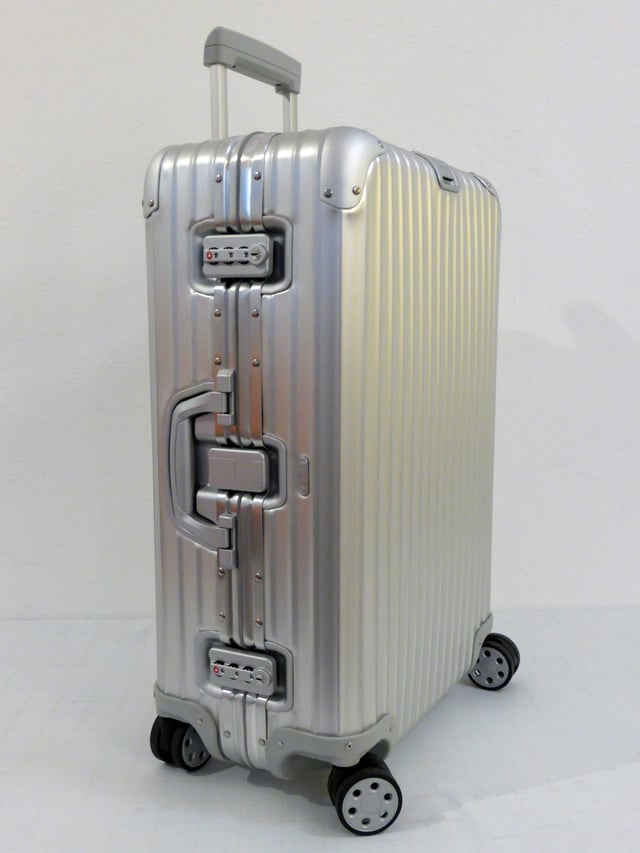 An aluminum RIMOWA Topas suitcase
