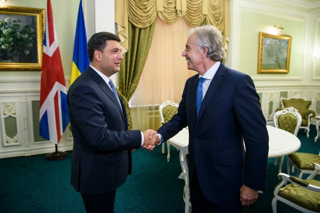 Blair with Ukrainian Prime Minister Volodymyr Groysman in Ukraine in September 2018