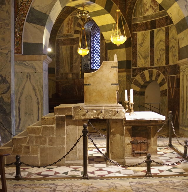 Side view of the Throne of Charlemagne at Aachen Cathedral, where Otto was crowned King of Germany in 936.
