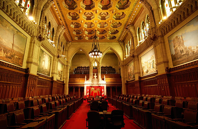 The Senate chamber within the Centre Block on Parliament Hill
