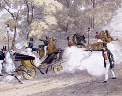 Contemporary lithograph of Edward Oxford's attempt to assassinate Victoria, 1840