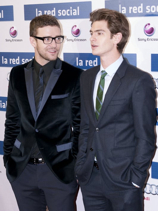 Timberlake (left) with Andrew Garfield (right) at an event for The Social Network in Madrid, October 2010