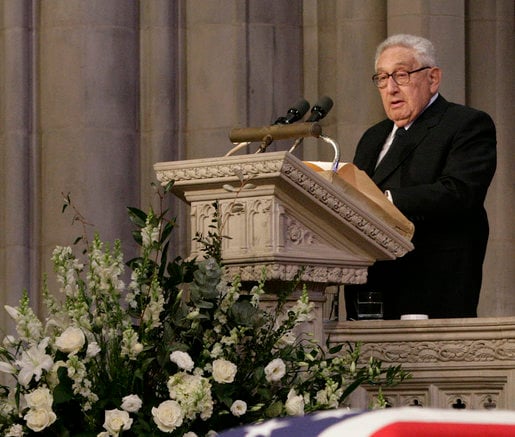 Kissinger speaking during Gerald Ford's funeral in January 2007
