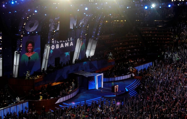 Obama speaks at the 2008 Democratic convention.