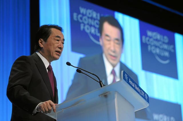 Naoto Kan, then Japanese prime minister gives a special message at the World Economic Forum Annual Meeting 2011