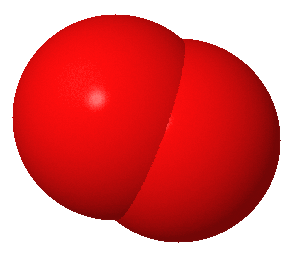 Space-filling model representation of dioxygen (O2) molecule