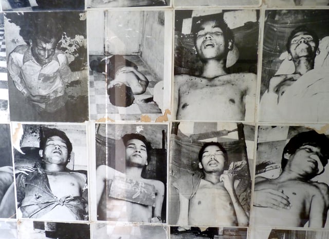 Rooms of the Tuol Sleng Genocide Museum contain thousands of photos taken by the Khmer Rouge of their victims.