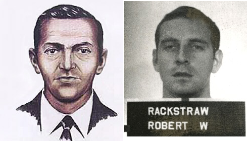 FBI sketch of D.B. Cooper from 1971 (left) compared to 1970 Army ID picture of Robert Rackstraw. An investigator found nine points of match between the two.