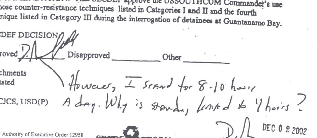 Comment from Rumsfeld: "I stand for 8–10 hours a day.