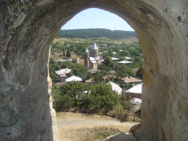View of Surami's south-western part and The Mother of God Church from the Surami Fortress