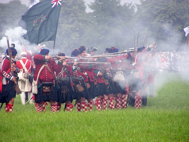 Historical re-enactment of the Battle of Warburg fought on 31 July 1760