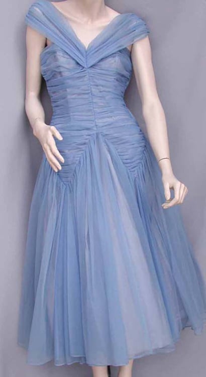 Blue Nylon fabric ball gown by Emma Domb, Science History Institute