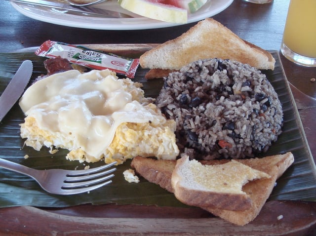 Costa Rican breakfast with gallo pinto