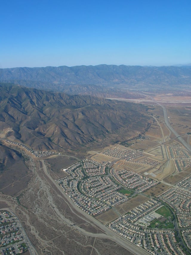 Housing construction visible from the air in Fontana. Since 1980, the city's population has grown by 150,000.