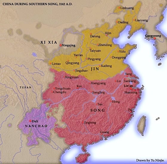 Western Xia dynasty, Jin/Jurchen dynasty, Song dynasty and Kingdom of Dali in 1142