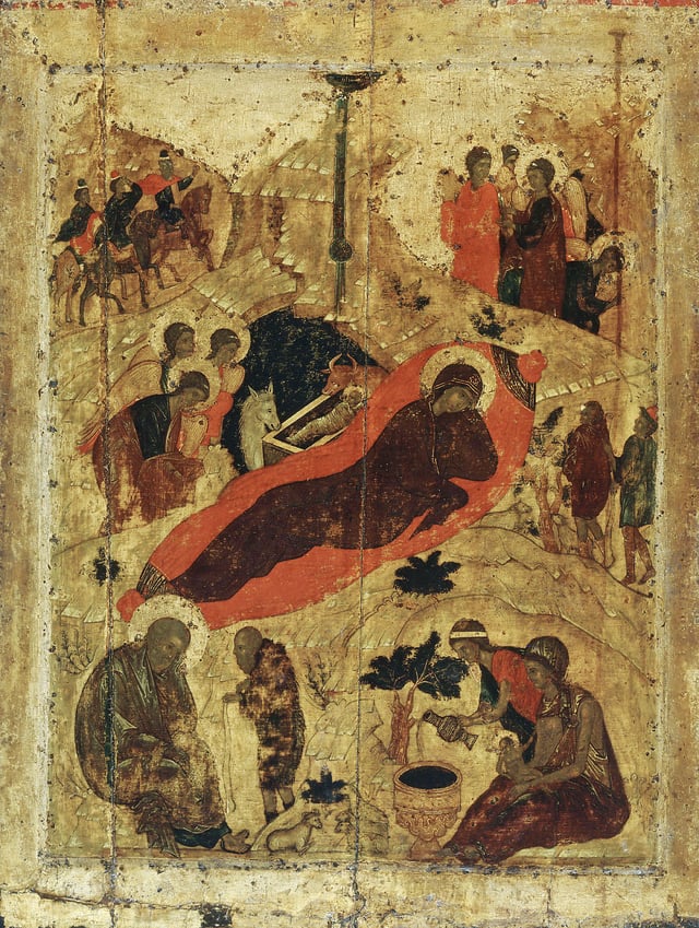 Eastern Orthodox icon of the birth of Christ by Saint Andrei Rublev, 15th century
