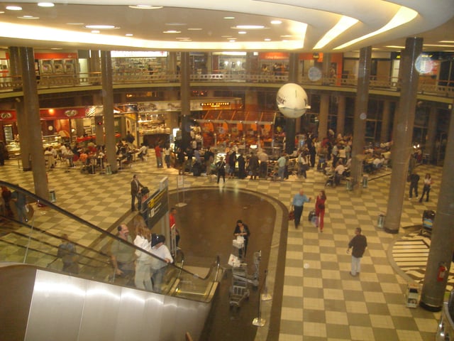 The classic but highly modified modern architecture central passenger terminal hall at Congonhas airport