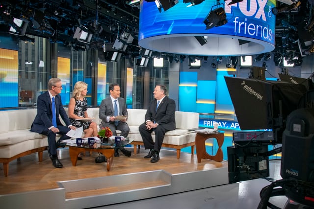 US Secretary of State Mike Pompeo on the set of Fox & Friends in April 2019