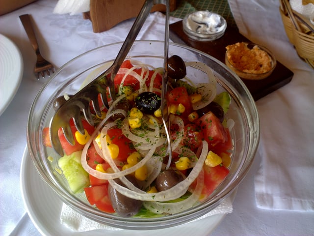A typical Albanian vegetable salad.
