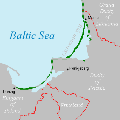 In 1649, Kursenieki settlement along the Baltic coastline of East Prussia spanned from Memel (Klaipėda) to Danzig (Gdańsk).