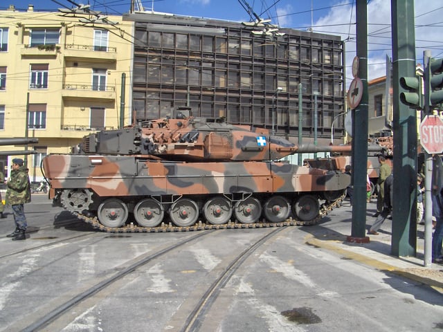 A Leopard 2A6 HEL of the Hellenic Army on parade in Athens
