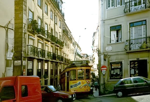 The Nesquik Bunny in an advertisement for Nesquik on a tram in Lisbon, Portugal in 1997