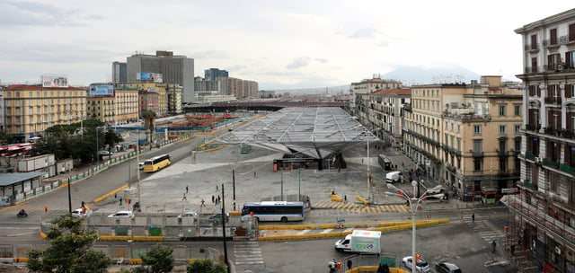 The square of Piazza Garibaldi at Napoli Centrale under renovation
