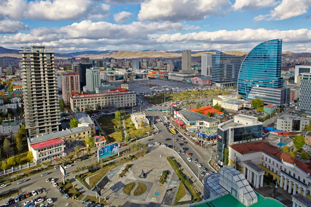 View of Ulaanbaatar with the Blue Sky Tower.