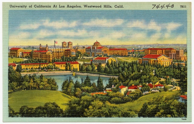 Postcard circa 1930 to 1945 of the new Westwood campus.