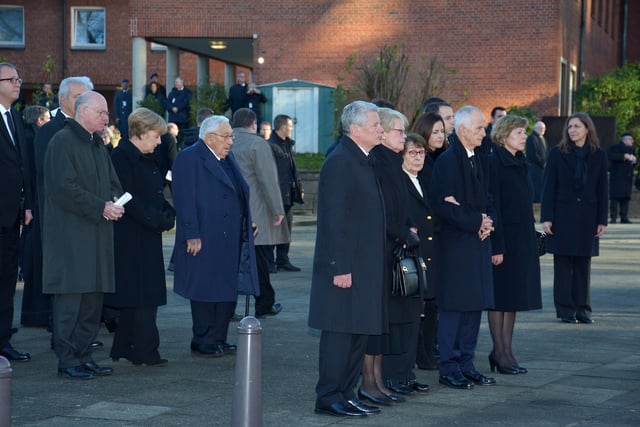 Angela Merkel and Kissinger were at the state funeral for former German Chancellor Helmut Schmidt, November 23, 2015