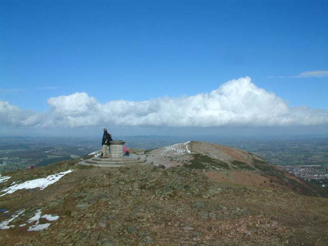 Summit of the Worcestershire Beacon in the Malvern Hills, the county's highest point.