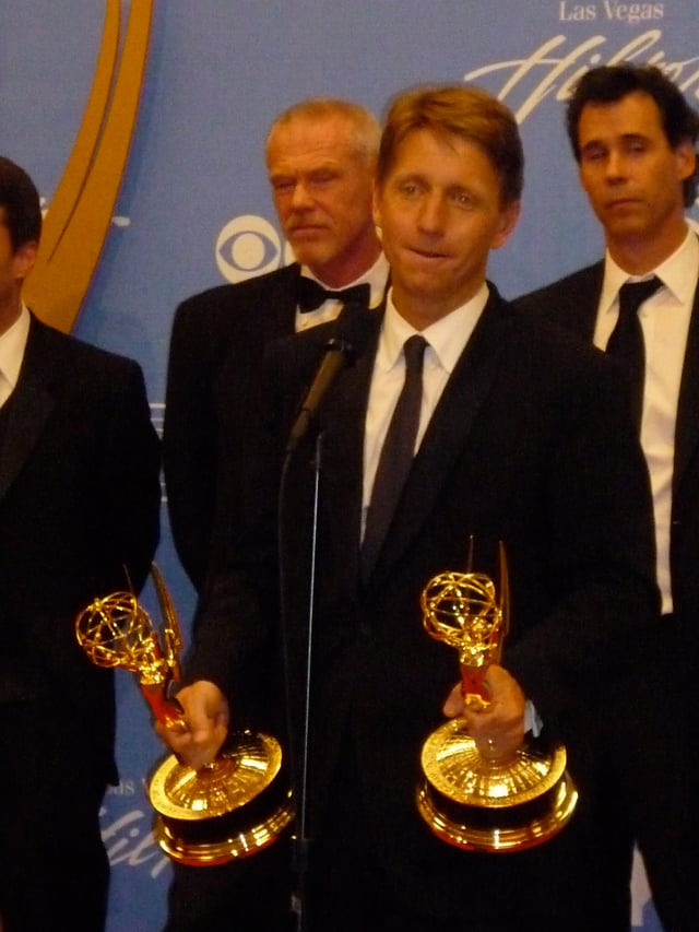 TV producer and writer Bradley Bell accepting Daytime Emmy Awards for his work on the daytime soap opera The Bold and the Beautiful in 2010