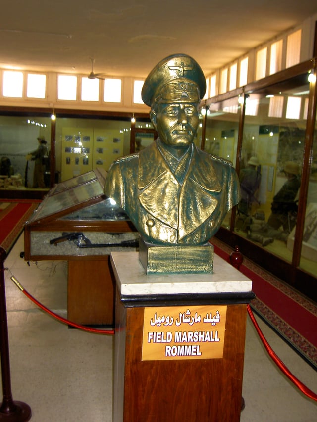 Bust of Rommel at Al Alamein war museum in Egypt, which was built by Anwar Sadat in honour of Rommel. The museum was later expanded into a general war museum but Rommel remains a central figure.