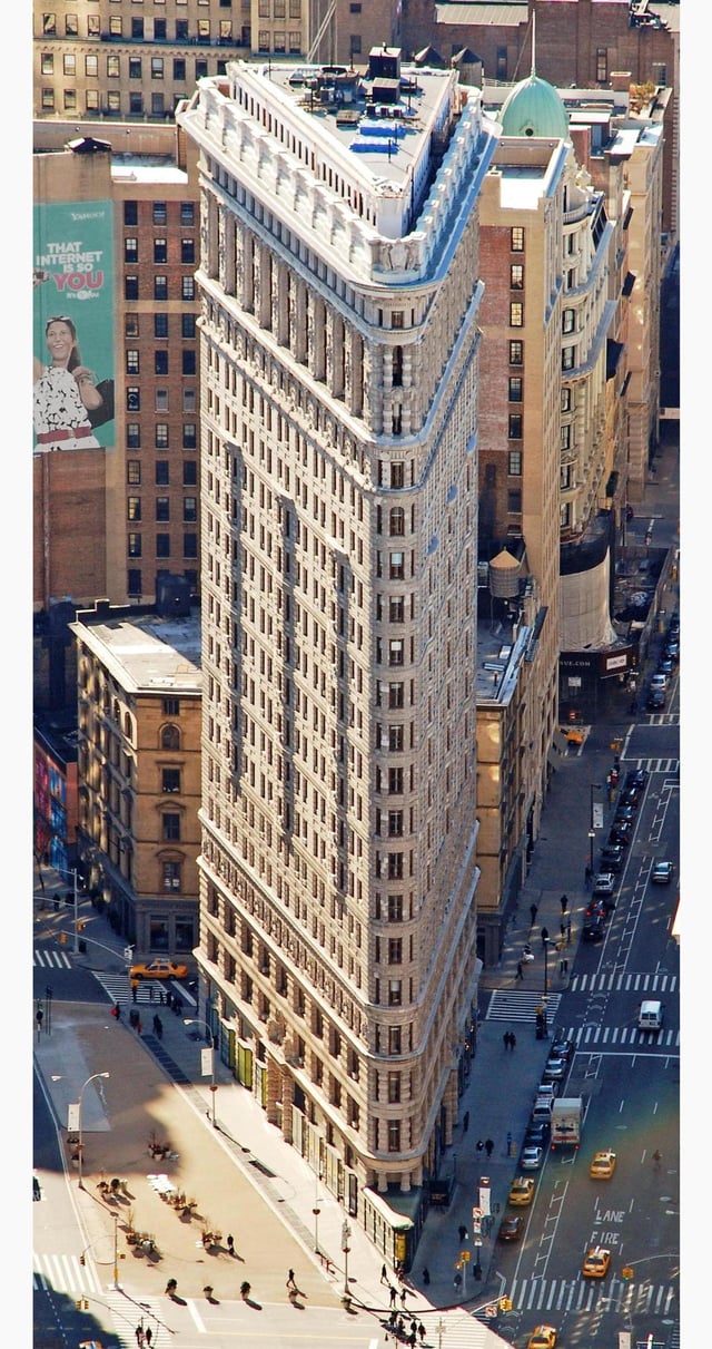 The Flatiron Building in New York is shaped like a triangular prism