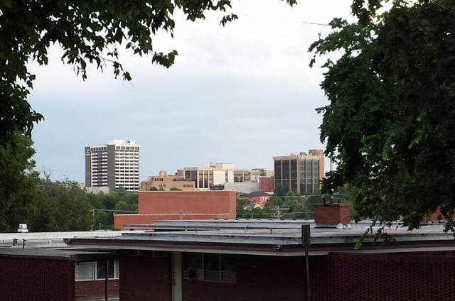 Downtown Fayetteville as seen from Old Main Lawn