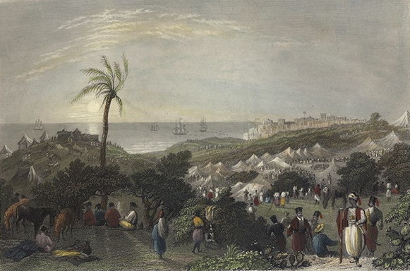 Encampment of Ibrahim Pasha, near Jaffa. Print by W. H. Bartlett, from 1838