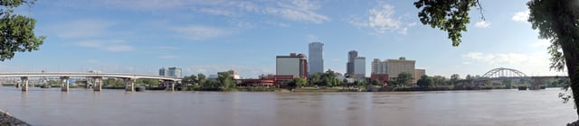 The skyline of Little Rock, viewed from the north bank of the Arkansas River