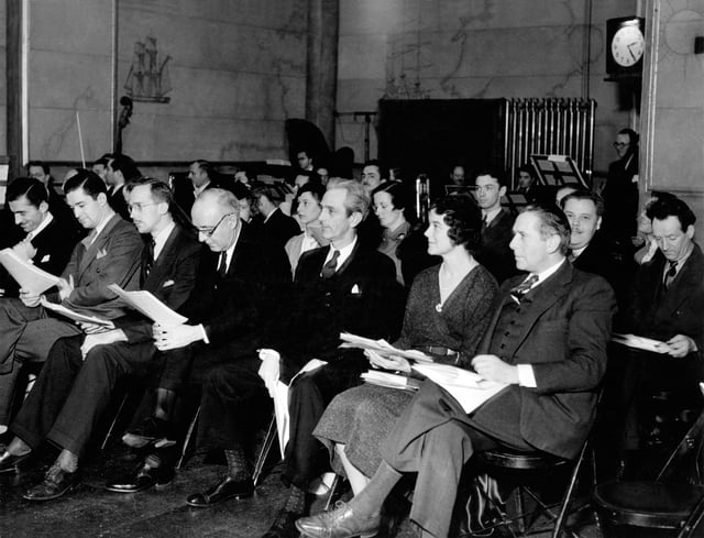 Ray Collins (front row right) at work on CBS Radio's The March of Time
