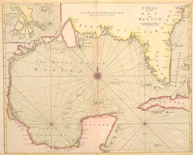 Richard Mount and Thomas Page's 1700 map of the Gulf of Mexico, A Chart of the Bay of Mexico