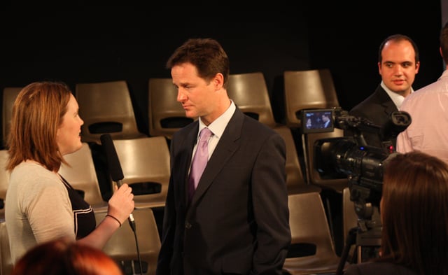 Nick Clegg at Cardiff University Students' Union conducting an interview with CUTV in 2010
