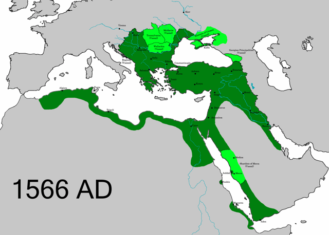 The Ottoman Empire in 1566, at its greatest extent in Eritrea