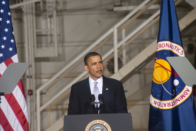 President Obama speaks at Kennedy Space Center, April 15, 2010.