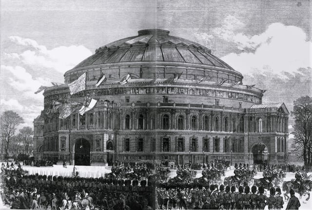 The Hall at the opening ceremony, seen from Kensington Gardens