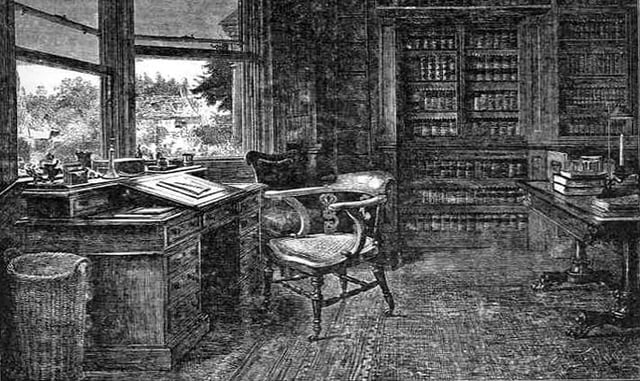 Samuel Luke Fildes—The Empty Chair. Fildes was illustrating Edwin Drood at the time of Charles Dickens's death. The engraving shows Dickens's empty chair in his study at Gads Hill Place. It appeared in the Christmas 1870 edition of The Graphic and thousands of prints of it were sold.