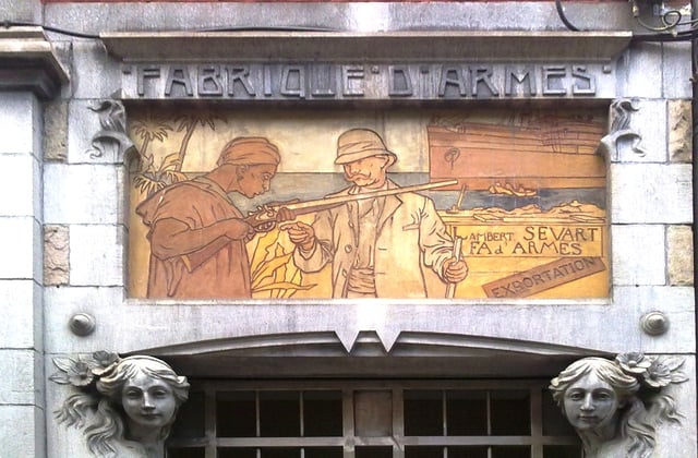Sgraffito at the Lambert Sevart weapons factory, in Liege (Belgium) (early 20th century).