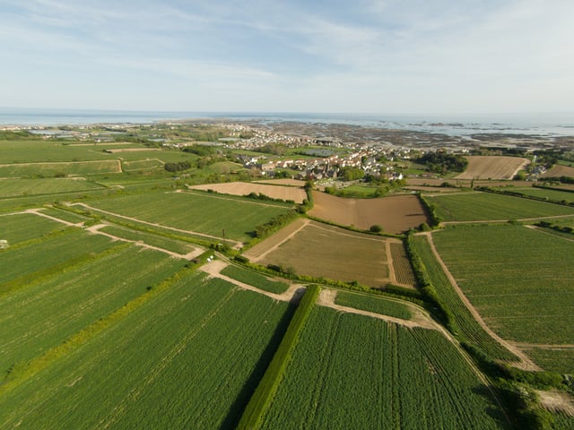 Aerial view of fields in Saint Clement, Jersey