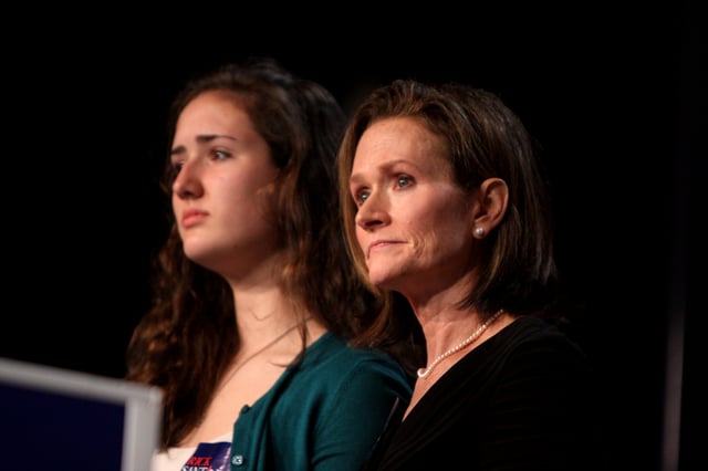 Rick Santorum's wife Karen, along with daughter Sarah Maria, at the Values Voter Summit in October 2011