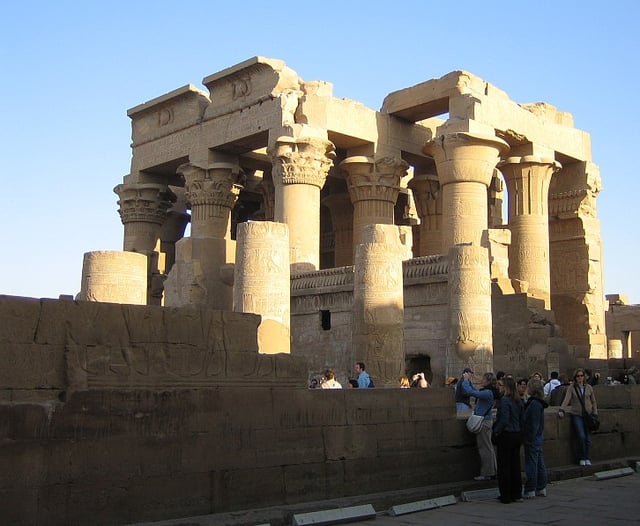 Temple of Kom Ombo constructed in Upper Egypt in 180–47 BC by the Ptolemies and modified by the Romans. It is a double temple with two sets of structures dedicated to two separate deities.